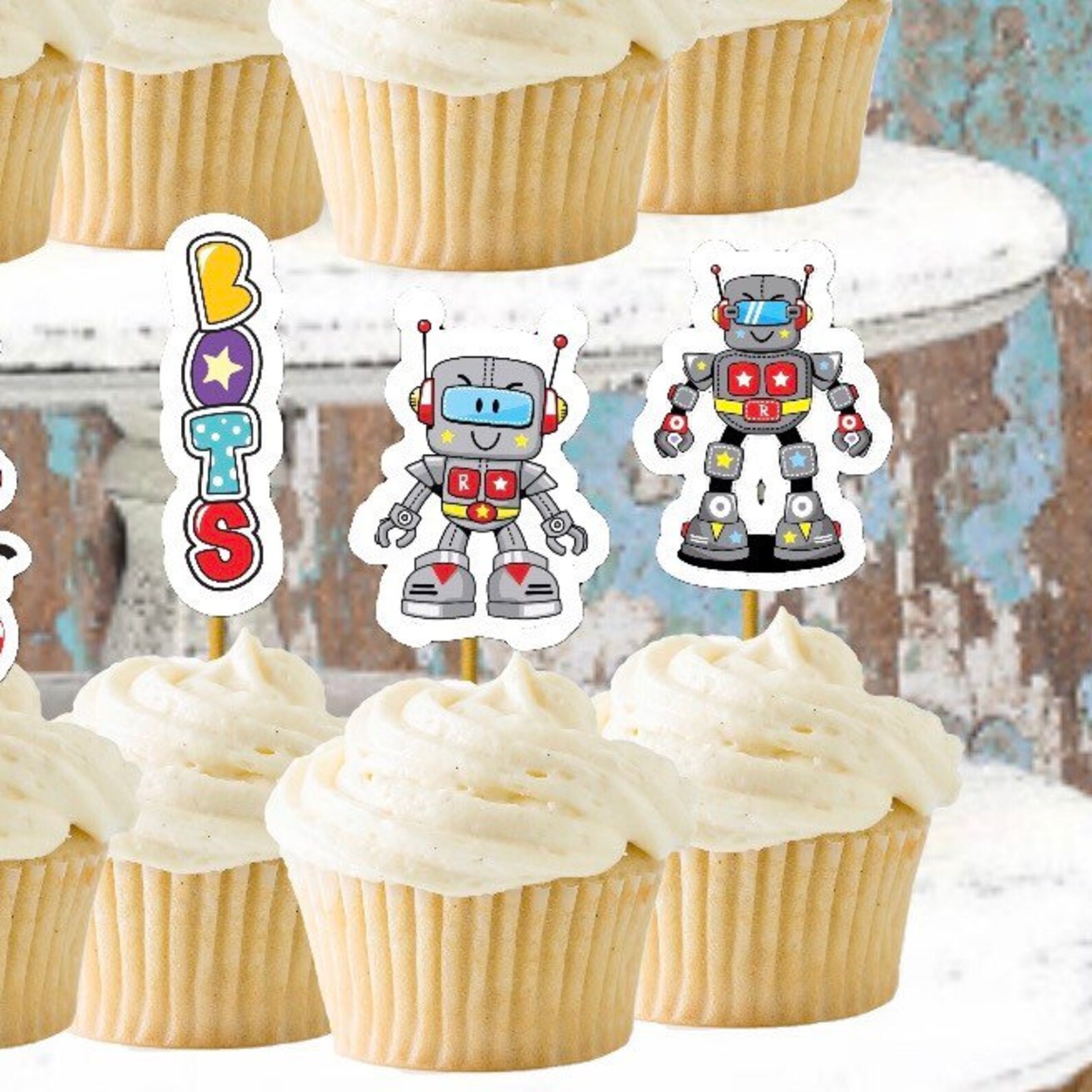 Robots Birthday Cupcake Toppers | Etsy