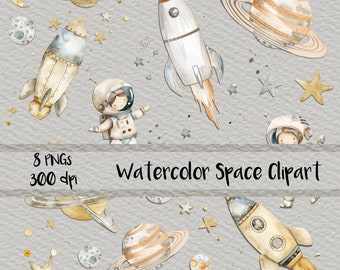 Watercolor Space Astronaut Clipart, Astronaut PNG, Space Clipart, Watercolor Outer-space PNG, Instant Download