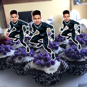 Digitale gepersonaliseerde foto Cupcake Toppers Black Panther Superhero