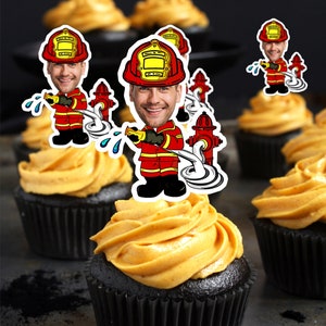 Personalized Firefighter Cupcake Toppers, Graduation fire school, Firefighter Cupcake Toppers Birthday, Face Picks  DIGITAL DOWNLOAD