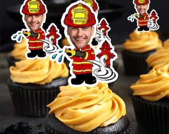 Personalized Firefighter Cupcake Toppers, Graduation fire school, Firefighter Cupcake Toppers Birthday, Face Picks  DIGITAL DOWNLOAD