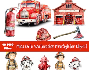10 Firefighter Clipart, Firefighter PNG, Fireman Clipart, Fire Station PNG, Instant Download