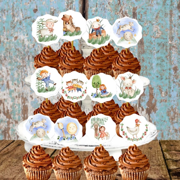 Instant Download Printable Mother Goose Nursery Rhymes Cupcake Toppers