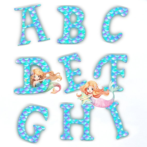 mermaid alphabet letters digital download mermaid scales etsy