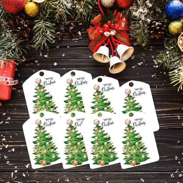 Digital Printable Christmas Tags Baseball Christmas Tree  Tags