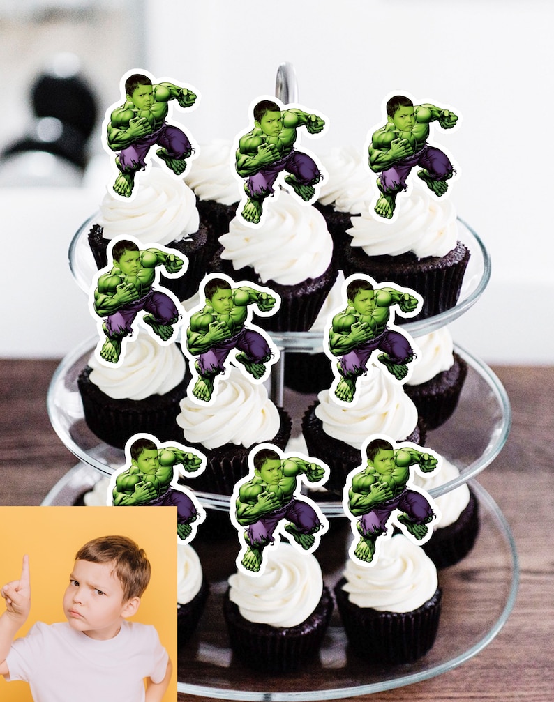 Digital Personalized Photo Cupcake Toppers HULK Marvel Superhero