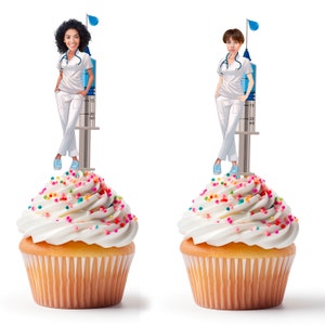 Topper per cupcake personalizzati per laureati/pensionati della scuola infermieristica. Scelte per il viso di infermieri laureati DOWNLOAD DIGITALE