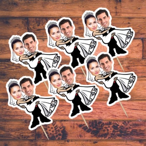 Toppers per cupcake con facce da matrimonio divertenti e personalizzate, decorazioni per feste, download digitale