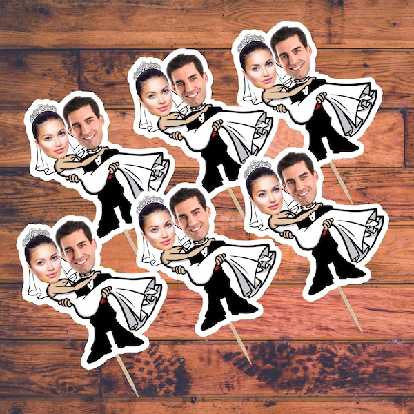 Gepersonaliseerde grappige bruiloft gezicht picks Cupcake Toppers digitale download