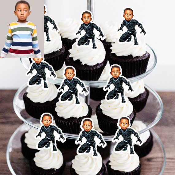 Digital Personalized Photo Cupcake Toppers Black Panther