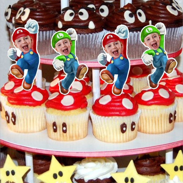 Mario UND Luigi Personalisieren Cupcake Toppers Gesicht Picks