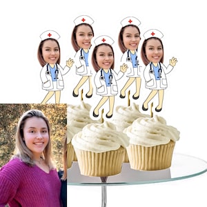 Personalized Nursing School Graduate Cupcake Toppers. Graduation Nurse Face Picks DIGITAL DOWNLOAD