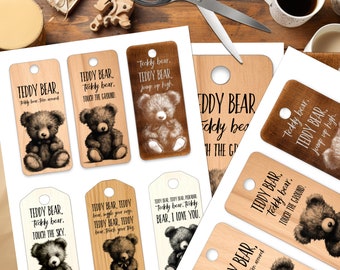 Teddy Bear Tags, Journaling Labels, Teddy Bear Birthday Party, Ephemera, Junk journal Supplies, Baby Shower