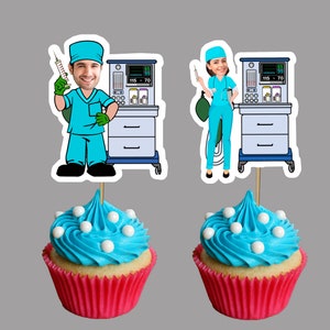 Digital Personalized Anesthesiologist Doctor Cupcake Toppers Graduation, Face Picks, Graduation Party