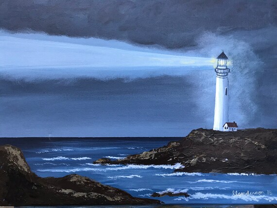 Night Watch Acrylic Lighthouse Painting Etsy