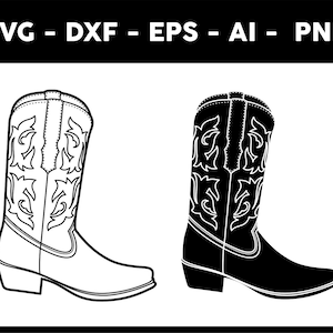Cowboy Boot Illustration , Cowboy Boot Clipart, Cowboy Boot Cut Files For Silhouette, Files for Cricut,  Svg, Png, Eps, Ai Design