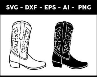 Cowboy Boot Illustration , Cowboy Boot Clipart, Cowboy Boot Cut Files For Silhouette, Files for Cricut,  Svg, Png, Eps, Ai Design