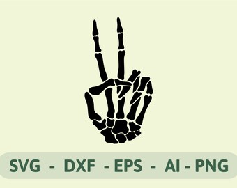 Skeleton Peace Sign Hand Clipart (svg, png, eps, ai, dxf) (Digital Download)