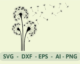 Dandelion SVG, EPS, PNG, Dxf, Ai | Floral Clipart | Flower Silhouette | Instant Download