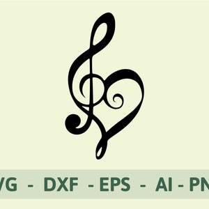 Musiknote Herz | Notennoten | Musik Noten Svg | Sofortiger Download | SVG, PNG, EPS, dxf, ai digitaler Download