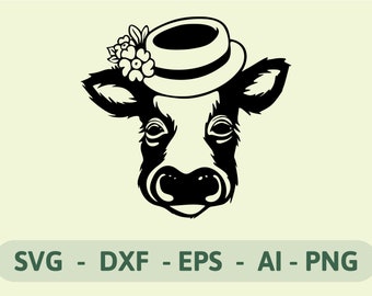 Vector COW with flower | Vector Cow with hat | Cow Head svg | Cute Cow svg | Calf svg | Cow Face png | Cow Face svg | INSTANT DOWNLOAD