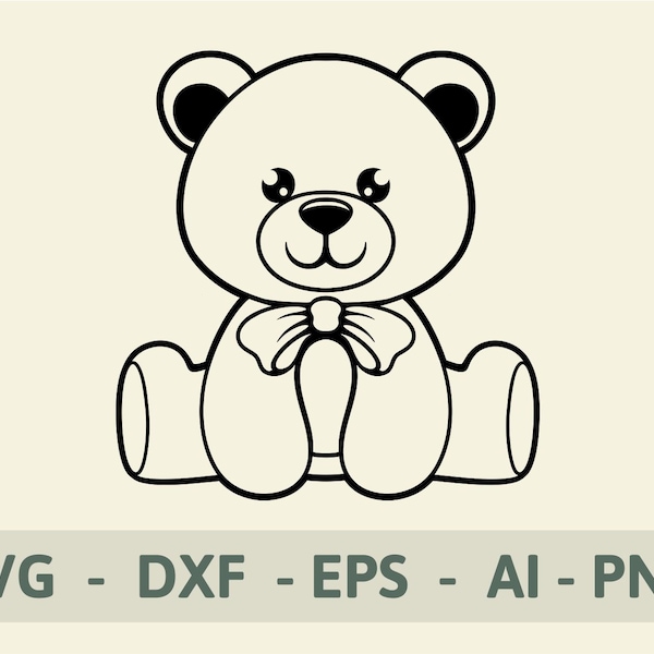 Teddy Bear SVG PNG DXF files. Sitting teddy bear cut files and clip art. Cute Bear svg. Cricut Cut files. Bear outline svg. Instant download