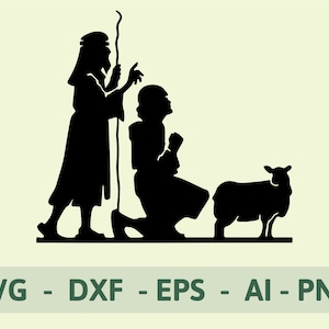 Shepherd With Sheep Svg | Shepherd With Lamb Png | Shepherd With Sheep Clipart | Shepherd Eps | Shepherd Silhouette | Instant Download
