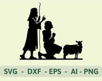 Shepherd and Sheep Silhouette | Jesus, Lamb Vector Cut Files (svg, png, eps, dxf, ai)