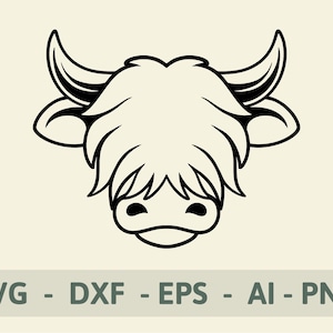 Highland Kuh svg, Highland Kuh Kopf SVG, Highland Kuh SVG PNG DXF Eps Datei, Plotterdatei Cricut, Sofort Download