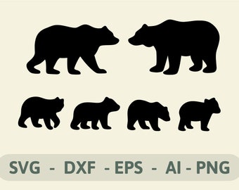 Mama Bear SVG| Papa Bear SVG| Baby Bear SVG| Black Bear Svg| Family Bear Silhouette Svg| Bear Body Svg| Bear Cricut File| Instant Download