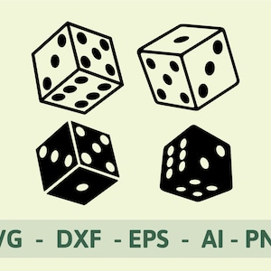 Dice SVG, Four Dice Svg, Dice Black and White Silhouette, Cut File, Clipart, Instant Download