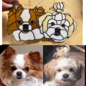 Real” 2 pets together, Custom pet stained glass- turn your pet into a work of art, pet portrait, pet remembrance piece, friend gift