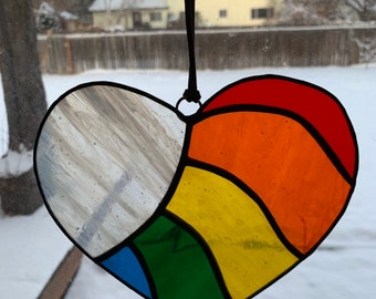 Stained Glass Heart, Rainbow Stained Glass Heart, Rainbow Heart Suncatcher, Valentines Day gift