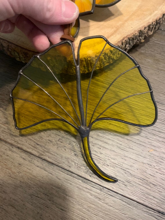 Stained glass Ginko leaf 5 inches by 5 12 inches Leaf stained glass Ginko leaf suncatcher gift idea