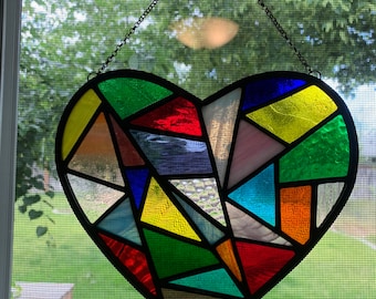 You choose your size  Stained Glass Heart, Patchwork Stained Glass Heart, Rainbow Heart Suncatcher, Valentines Day gift, gift idea