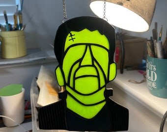 Frankenstein Stained glass suncatcher, Monster stained glass, fall decor, Halloween decor, gift idea