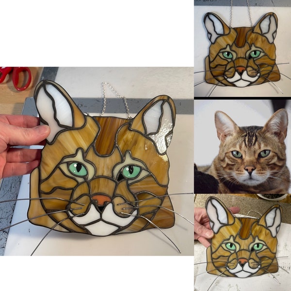 6-8 inch Custom pet stained glass- turn your pet into a work of art, custom pet portrait, cat portrait, gift idea