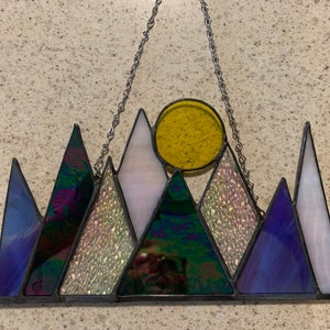 5 inch Rocky Mountain Stained glass, Smokey Mountains Stained glass, Mountain range, Mountain Scene, gift idea, home decor