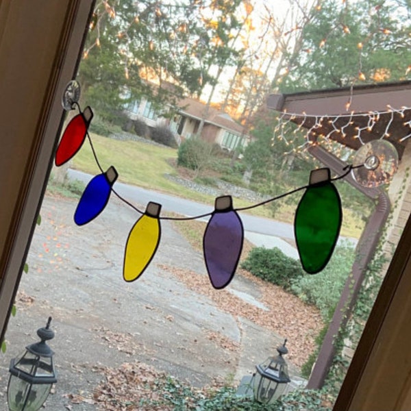 Custom listing 5 stained glass Christmas lights on a wire