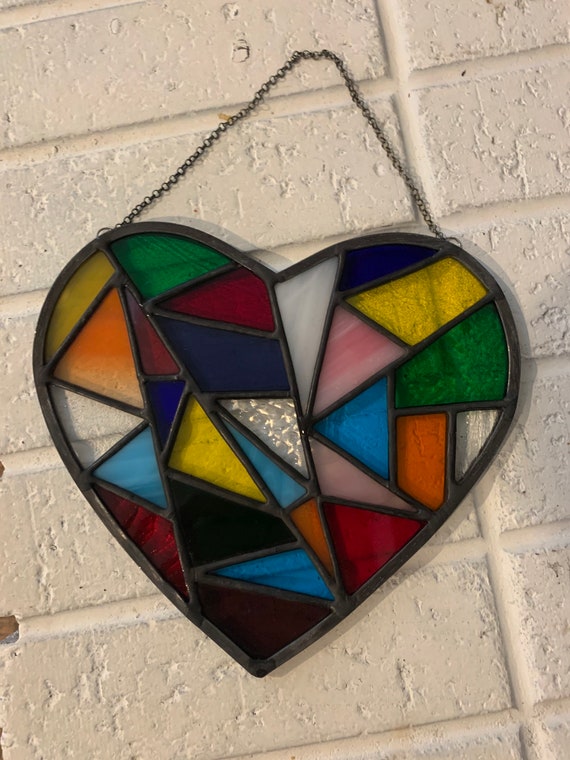 Stained Glass Heart Suncatcher, Red and Clear, Valentines Day Gift