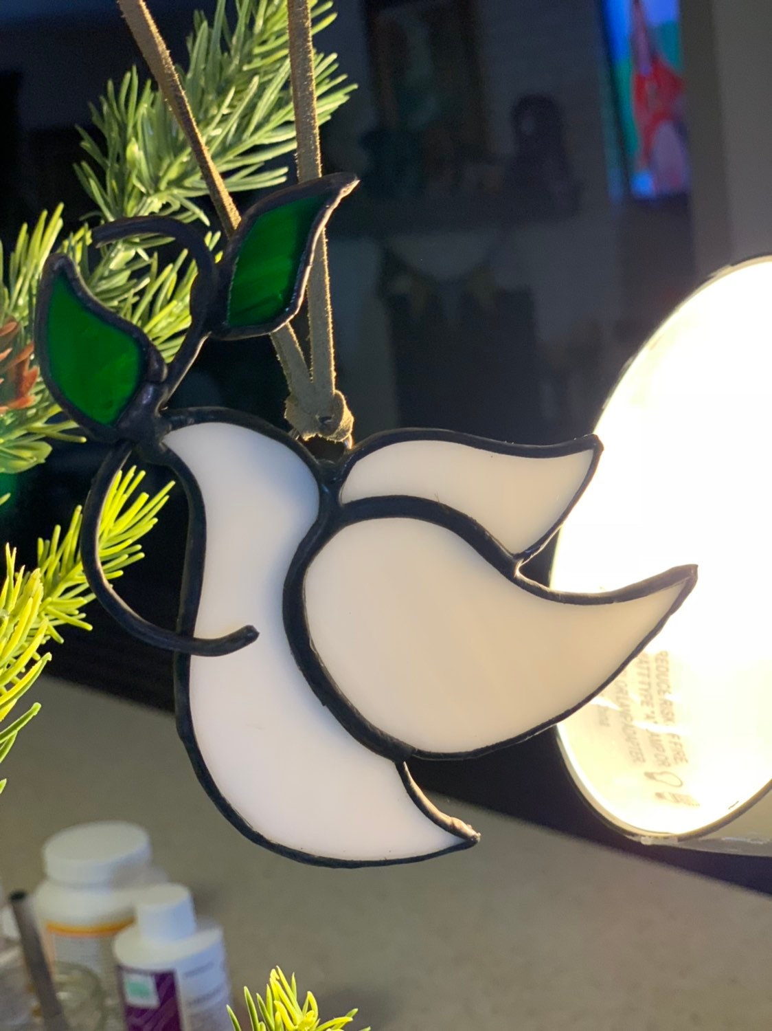 Stained Glass Dove Ornament, White and Green Glass, Christmas Decor - Etsy