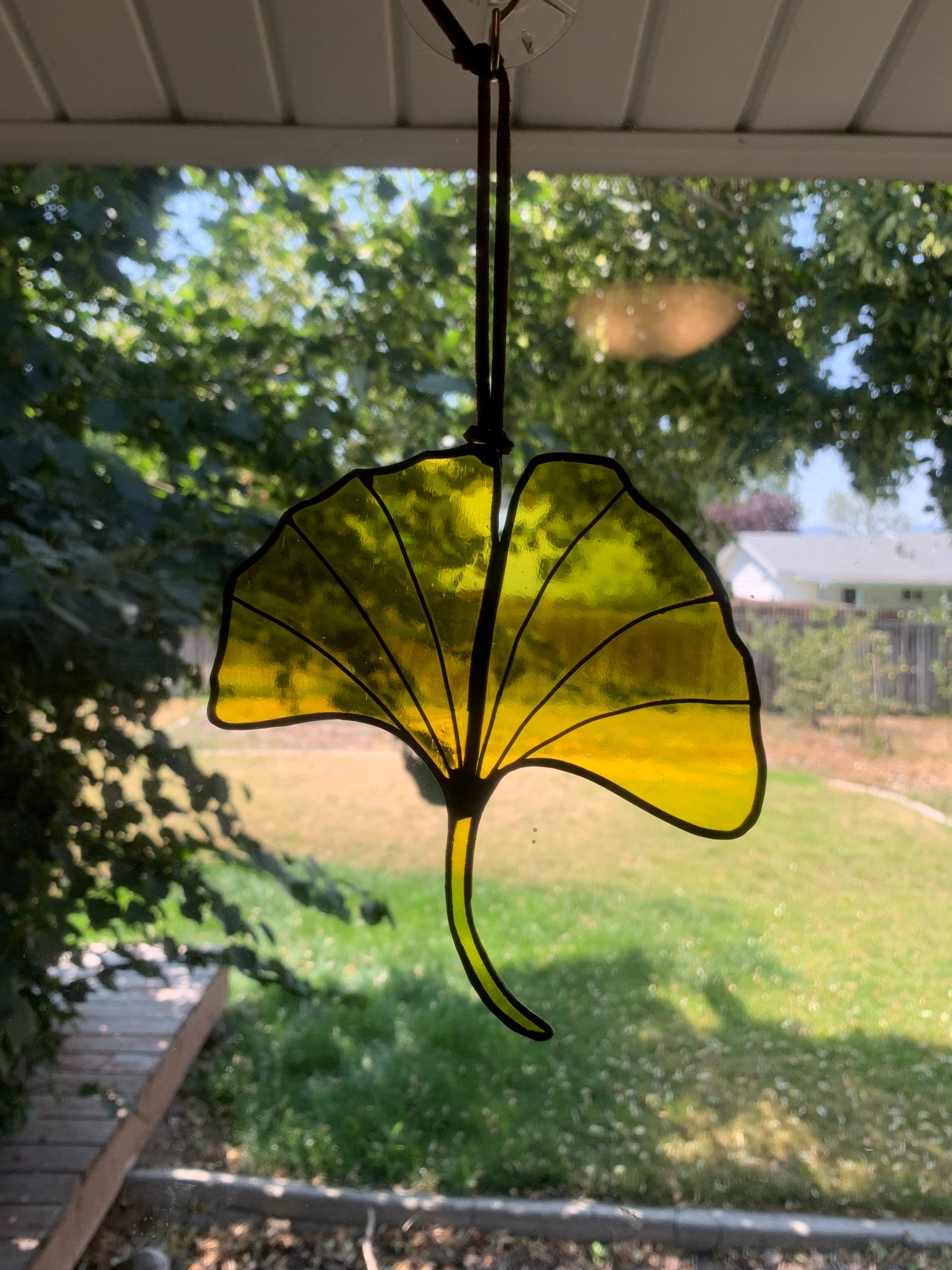 Yellow Stained Glass Ginkgo Leaf 5 Inches by 5 1/2 Inches Etsy
