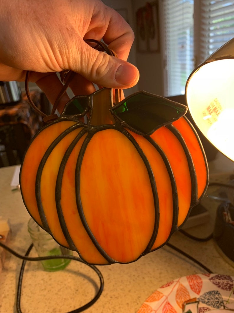 Pumpkin stained glass suncatcher | Etsy