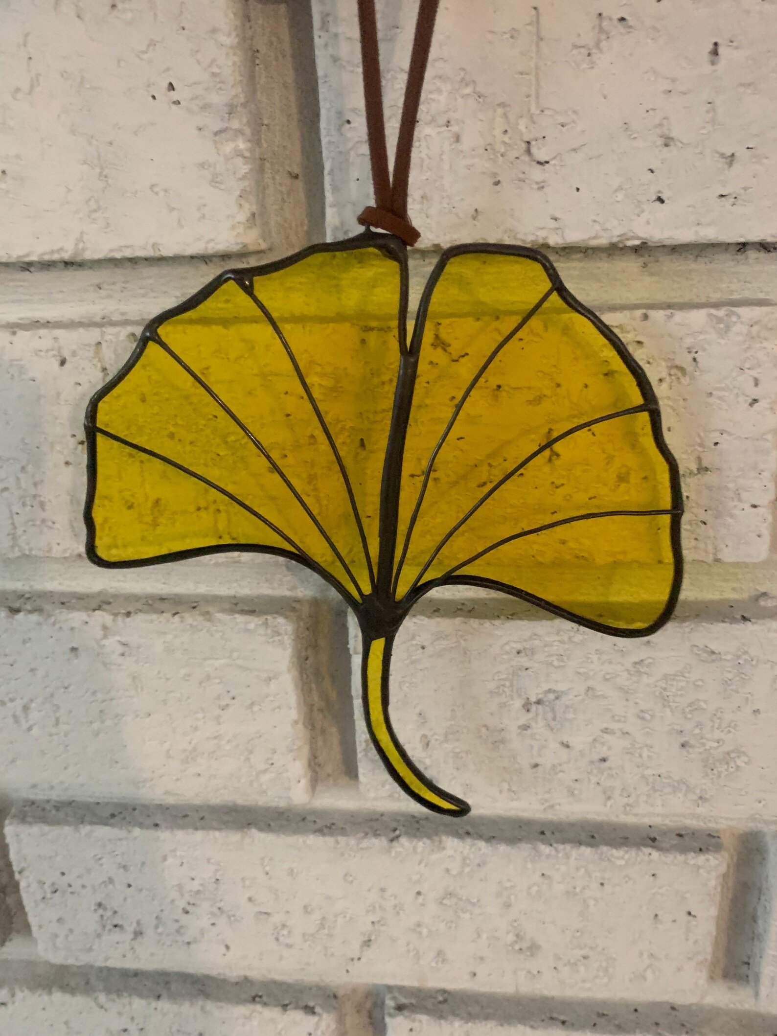 Yellow Stained Glass Ginkgo Leaf 5 Inches by 5 1/2 Inches Etsy