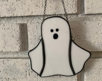 Handmade Stained Glass Ghost Suncatcher, Halloween Decor