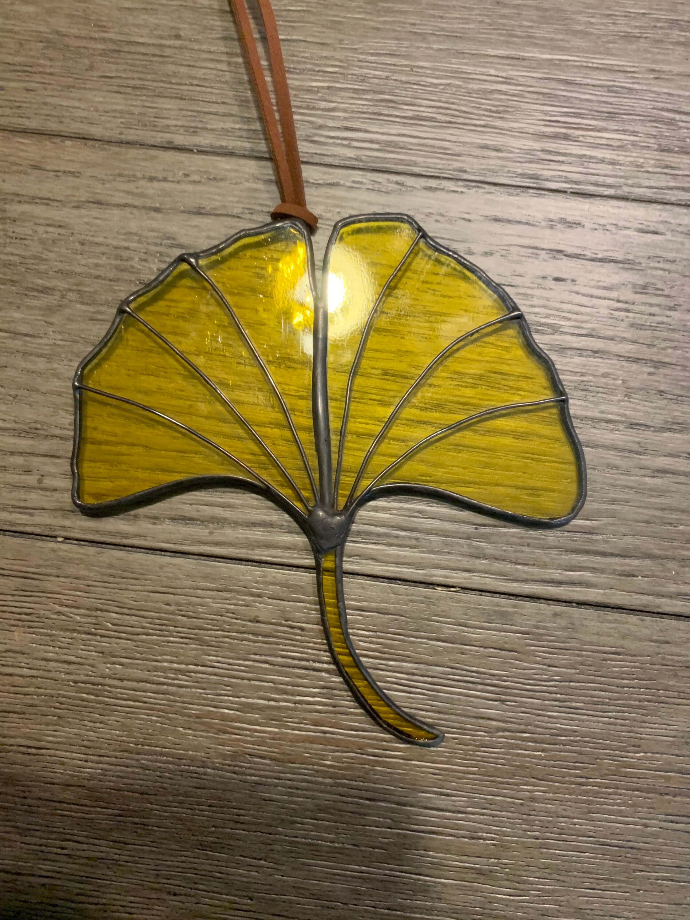 Yellow Stained Glass Ginkgo Leaf 5 Inches by 5 1/2 Inches Etsy