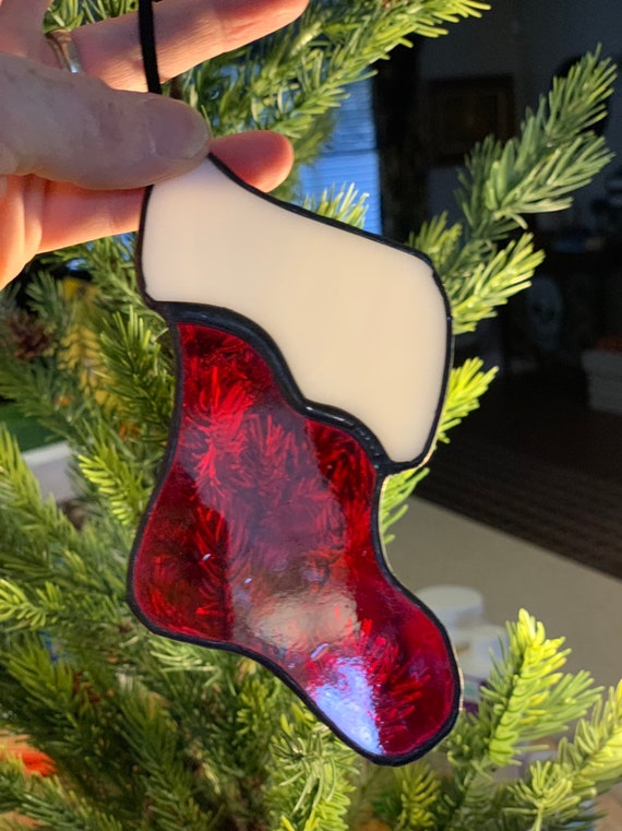 Stocking Christmas ornament, stained glass ornament, christmas ornament