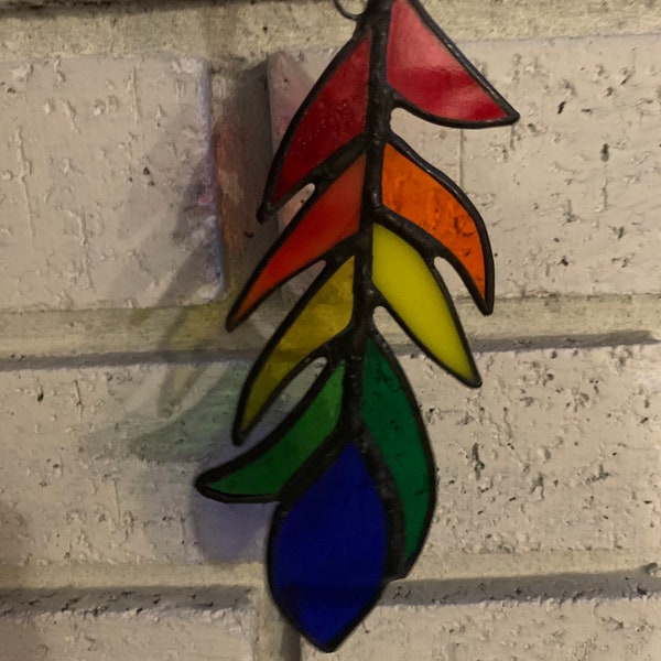 Rainbow Stained Glass Feather, Suncatcher, Sun Catcher, Feather, Glass, gift idea, rear view mirror hanging, Pride, LGBTQ+ Feather