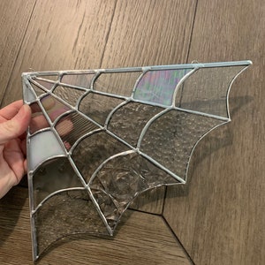 8x5” Stained Glass Spiderweb, Spiderweb stained glass , Halloween decor, Corner suncatcher , Sun Catcher, home decor, stained glass spider