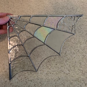 10x8” Stained Glass Spiderweb, Spiderweb stained glass , Halloween decor, Corner suncatcher , Sun Catcher, home decor, stained glass spider